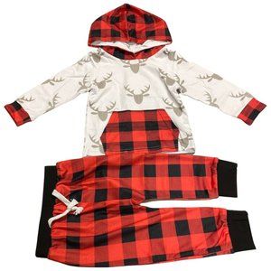 Toddler Baby Boy Girl Sweat suit Outfit Infant Plaid Pocket Hoodie Sweatshirt
